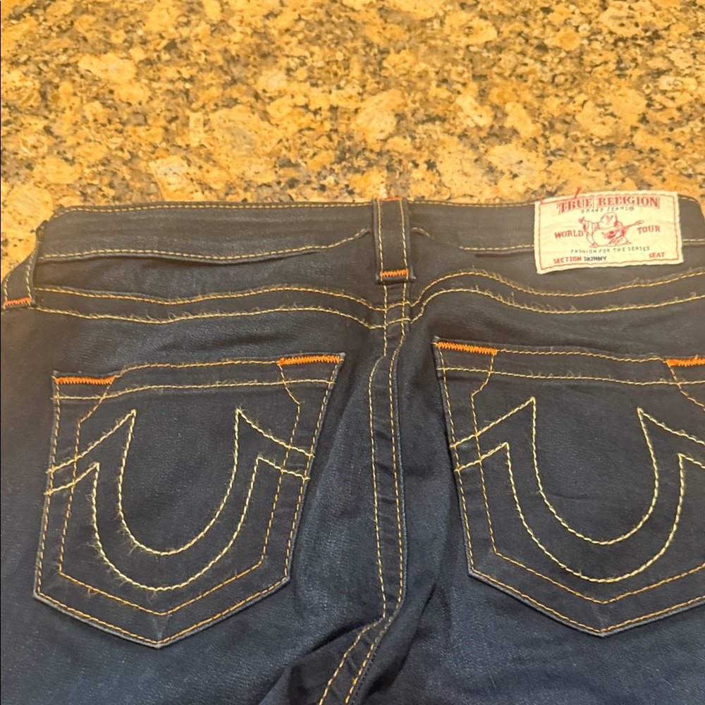 True Religion Dark Blue Men's Jeans with Contrast Stitching